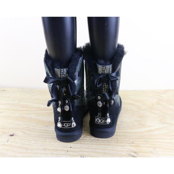UGG Boots Womens 6 Silver Black Bailey Bling Crystals Shearling Lined Like New - Picture 4 of 9